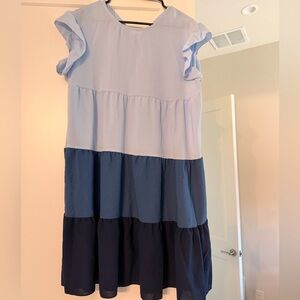 SHEIN Ruffled Sleeve Blue Tiered Dress
